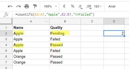 how to use not equal to in countifs