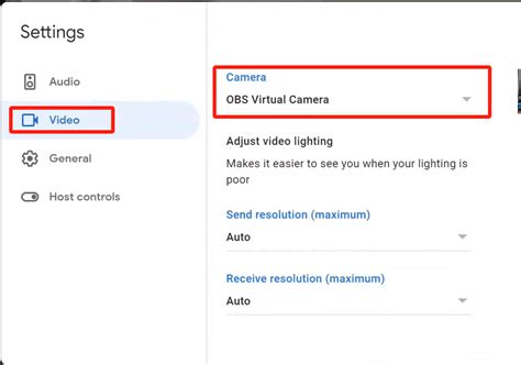 how to use obs virtual camera in google meet