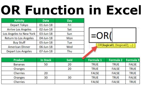 how to use or in excel function