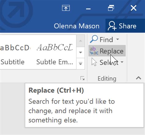 how to use replace command in word
