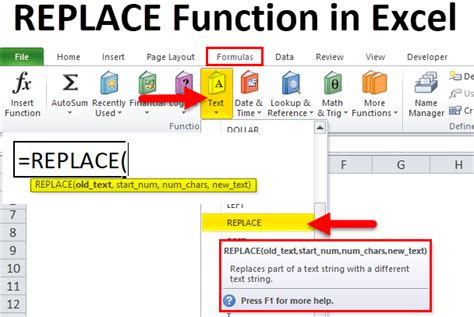how to use replace function in excel sheet