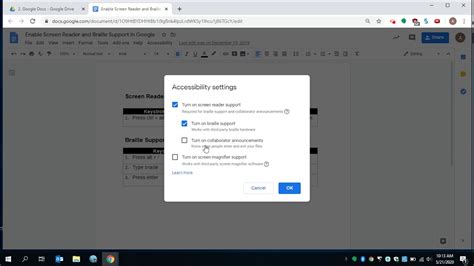 how to use screen reader support on google docs