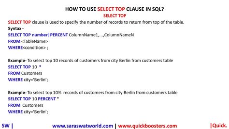 how to use select top in sql