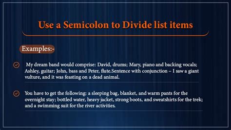 how to use semicolon in a list examples