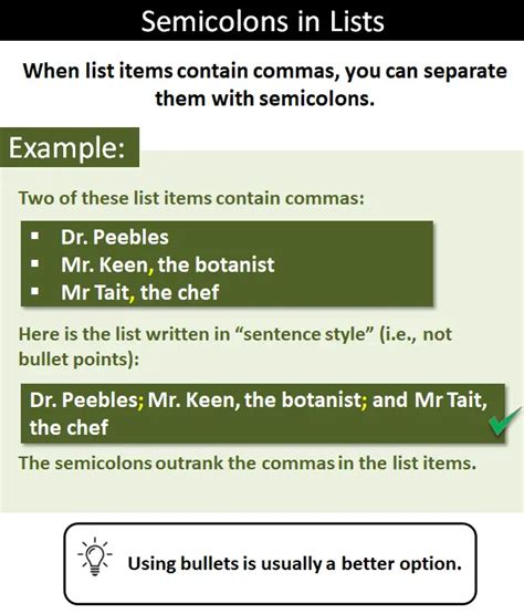 how to use semicolon in a numbered list