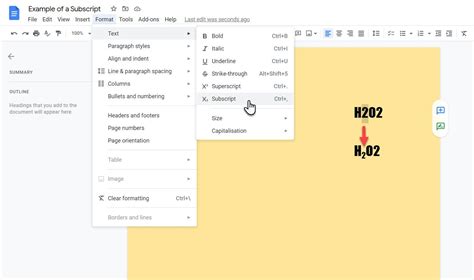 how to use subscript on google docs