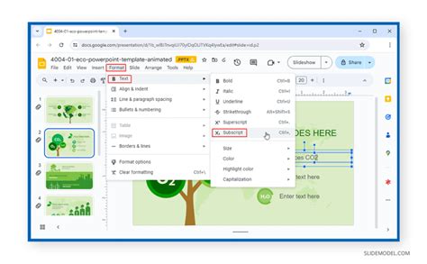 how to use subscript on google slides