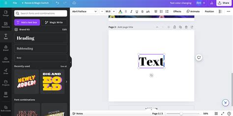 how to use text in canva