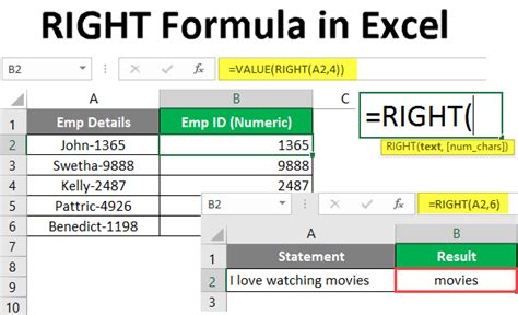 how to use the right formula in excel