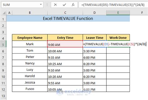 how to use time value function in excel