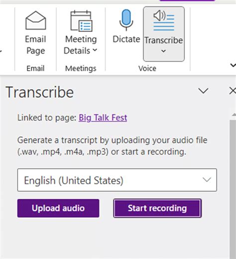 how to use transcribe in onenote