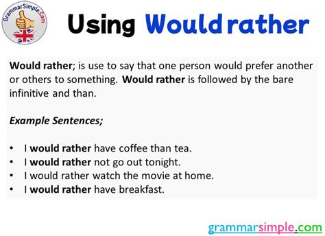 how to use would rather in english