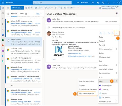 how to view email header in outlook web app