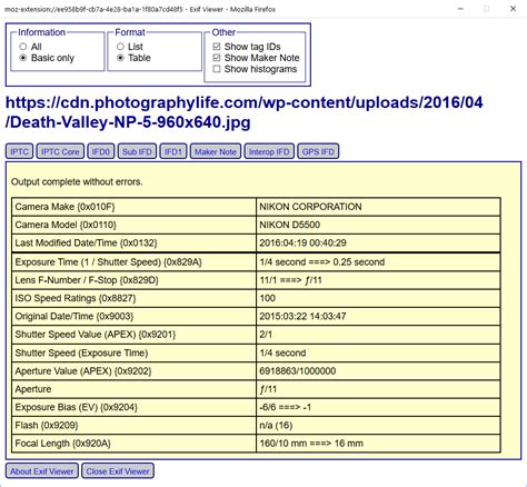 how to view exif data of a photo
