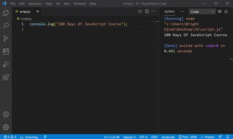 how to view javascript output console log in visual studio code