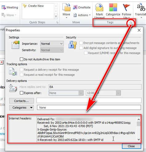 how to view message header in outlook web access