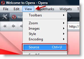 how to view source code in opera mobile