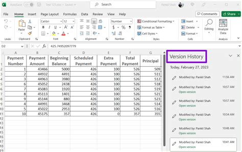how to view version history in excel on mac
