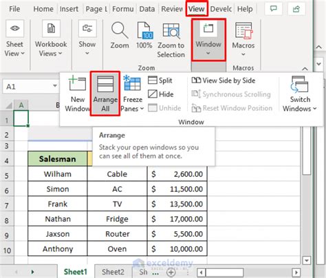 how to view windows side by side in excel