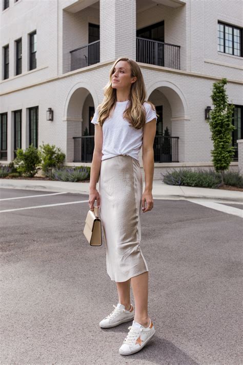 how to wear a silk skirt with sneakers