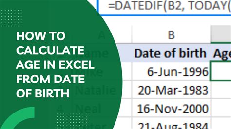 how to work out age on excel from dob