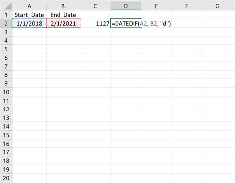 how to work out date difference in excel