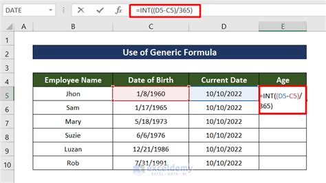 how to work out date of birth age in excel