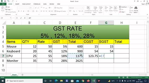 how to work out gst in excel