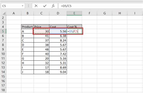 how to work out percentage of two cells in excel