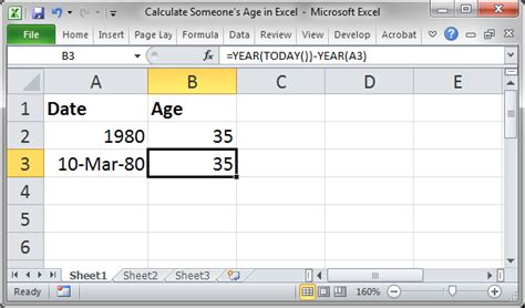 how to work out someone's age on excel