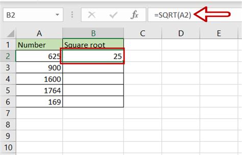 how to work out square root in excel
