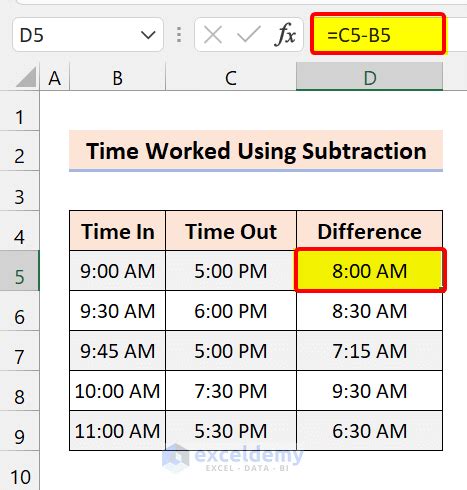 how to work out time worked in excel