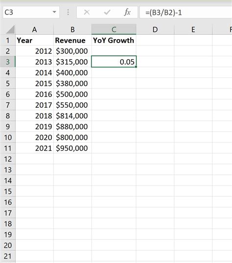 how to work out year on year growth in excel