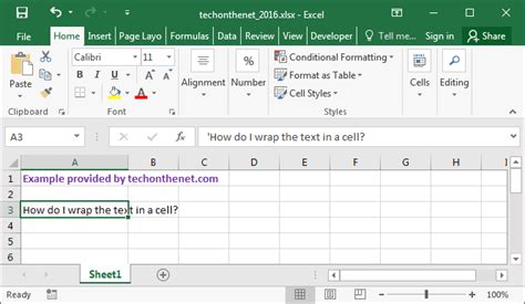 how to wrap text in excel 2016