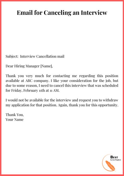 how to write a cancellation letter for job interview