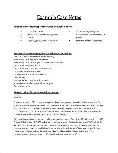 how to write a case note example