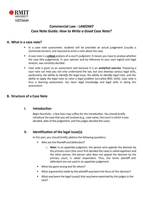 how to write a case note law example