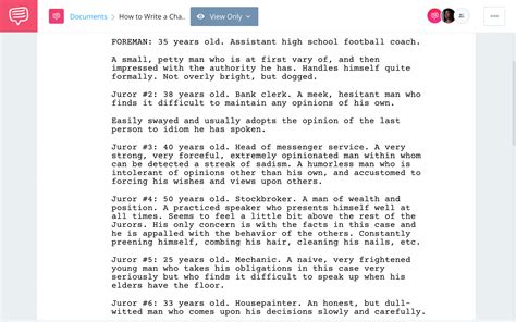 how to write a character in a script