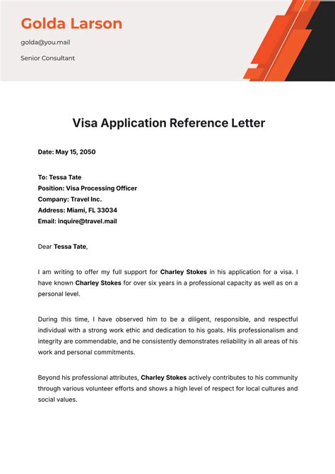 how to write a character reference for a visa application