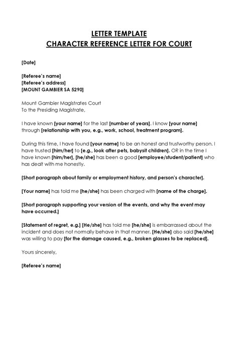 how to write a character reference letter for criminal court