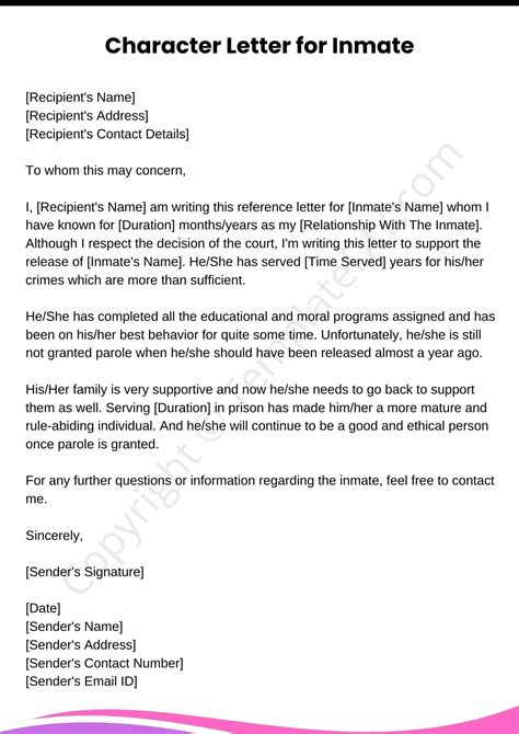 how to write a character reference letter for someone in jail