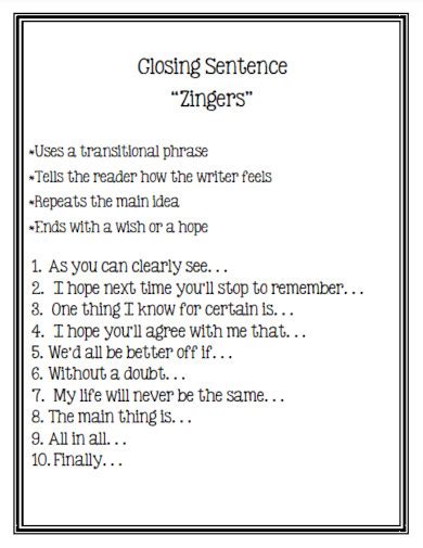 how to write a closing sentence example