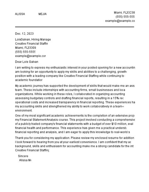 how to write a cover letter for an internship example