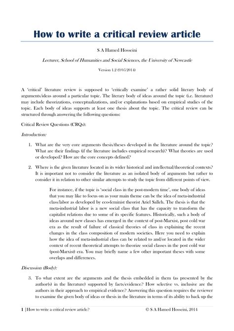 how to write a critical summary of an article