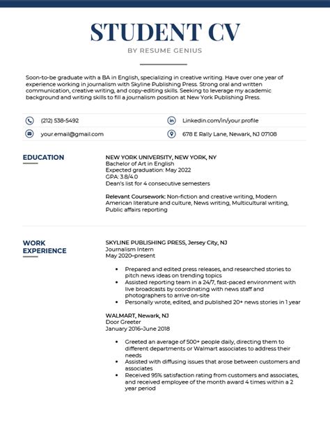 how to write a cv as a student example