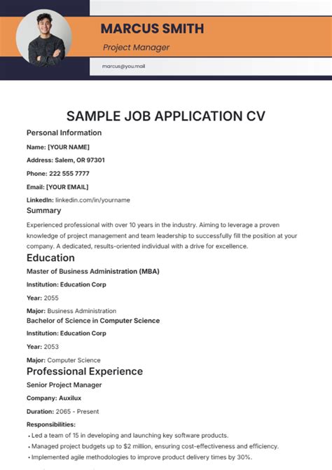 how to write a cv example for a job application