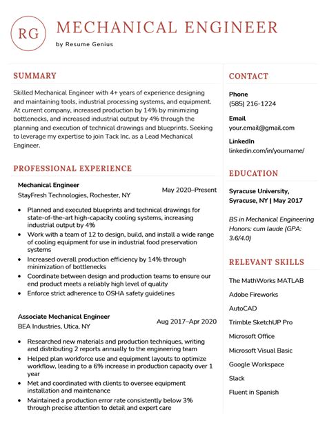 how to write a cv for a mechanical engineer