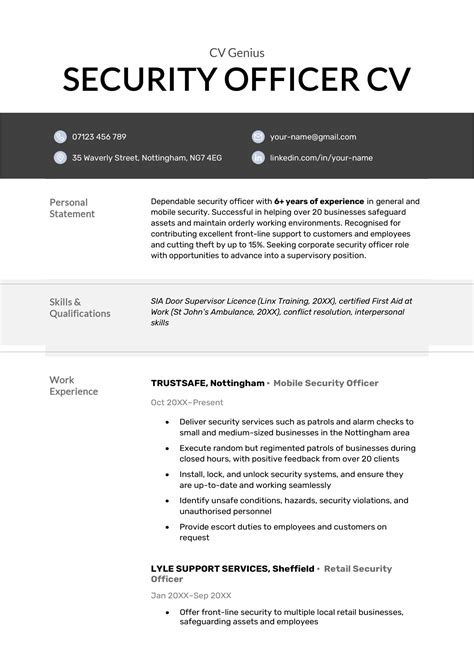 how to write a cv for a security guard