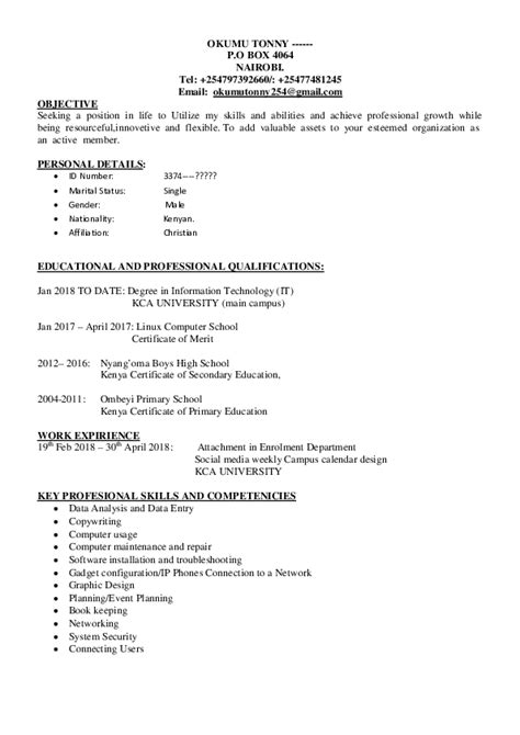how to write a cv for attachment with no experience in kenya