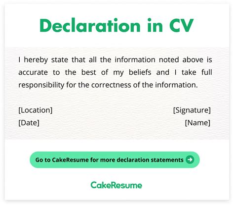 how to write a declaration in a cv